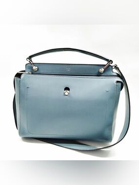 Authentic Fendi Dotcom Blue Leather Top-Handle Shoulder Bag